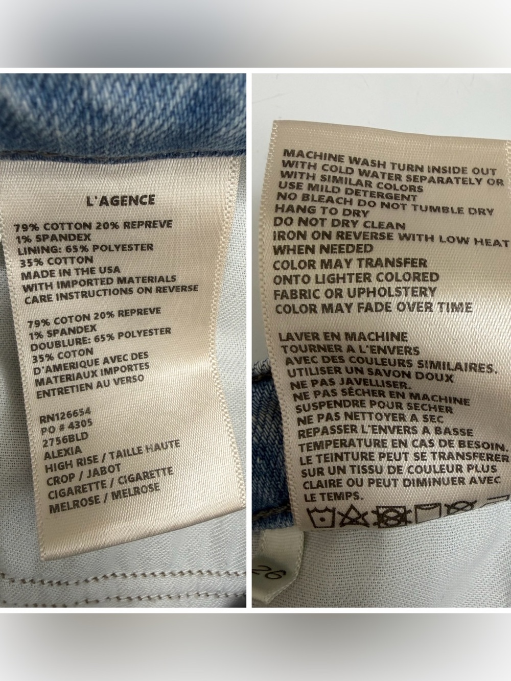 L’agence Alexia High Rise Crop Straight Cigarette Jean in Melrose Size 26 - Picture 7 of 9